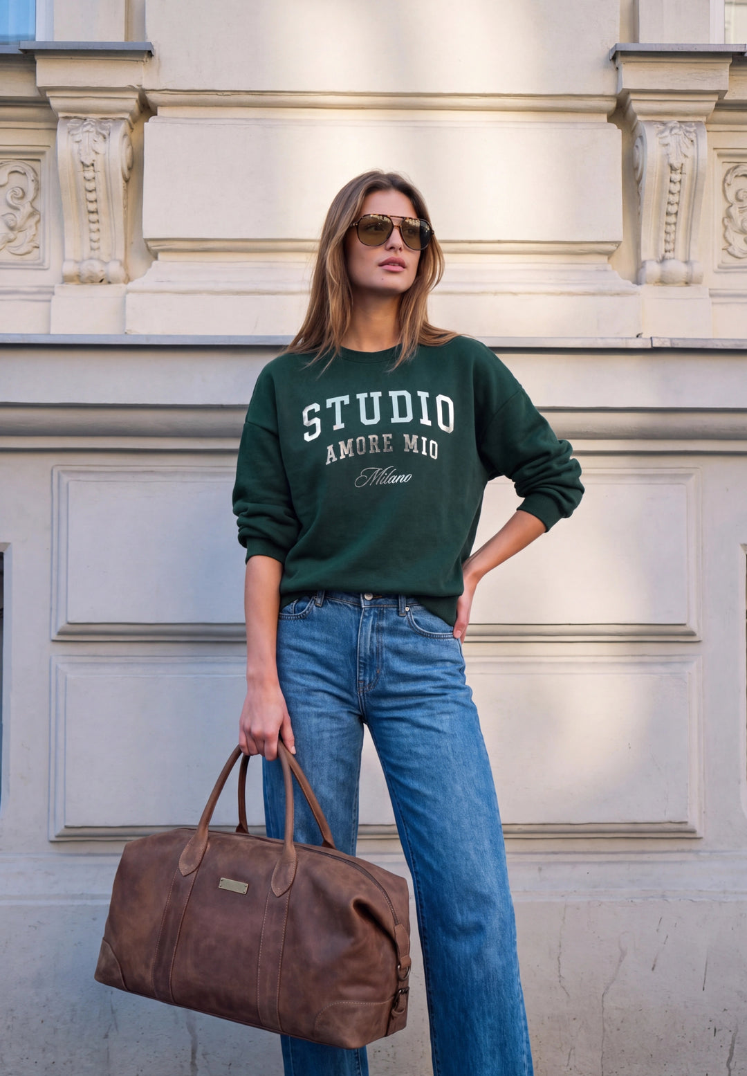 Studio Loose Fit Crewneck w. A, mossed green 28111 Bild 3