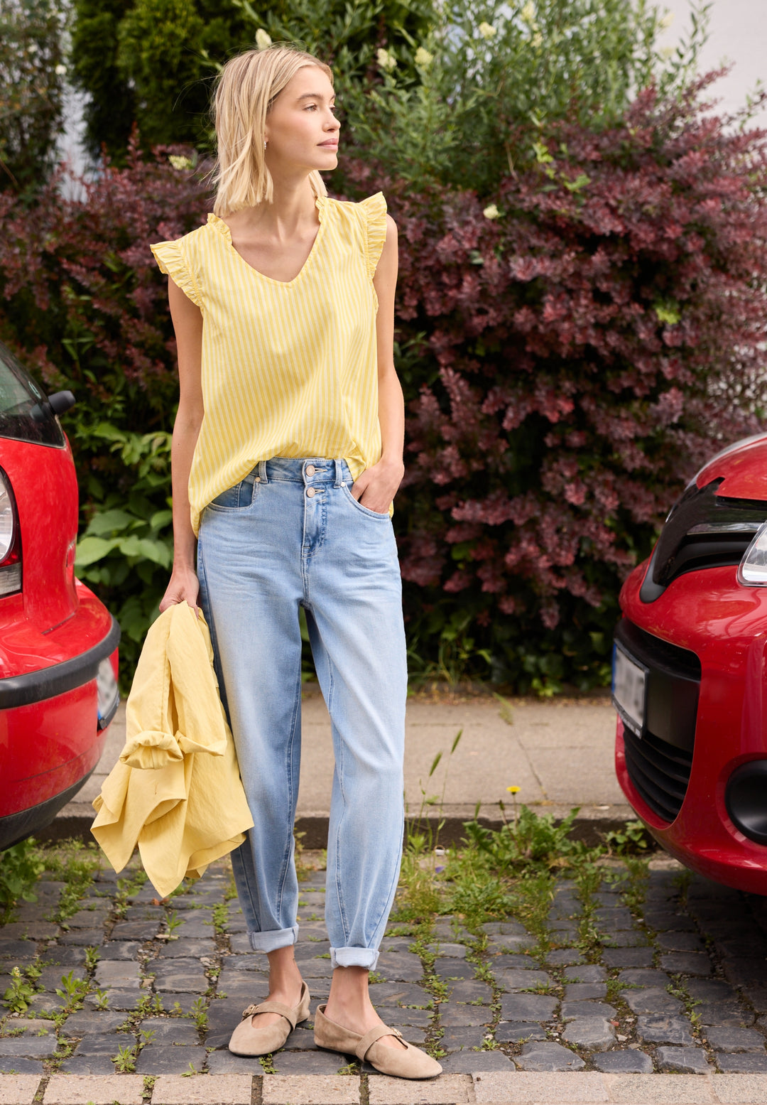 Studio_Striped V-neck blouse w, snap yellow 27739 Bild 5