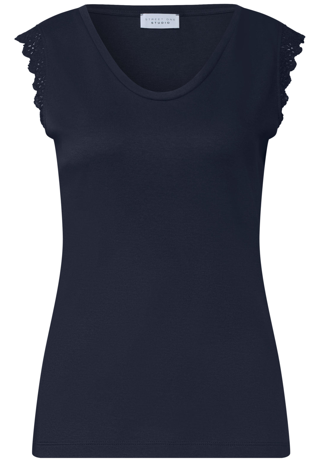 Studio_V-neck top w.lace frill, maritime blue 17823 Bild 1