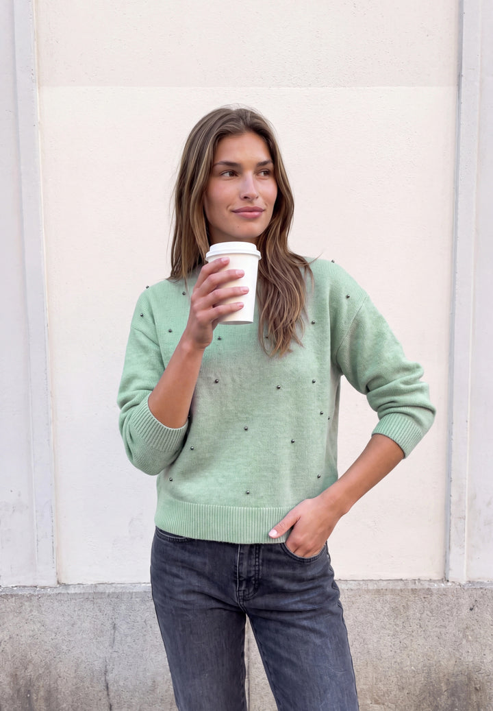 Sweater with beading, grayed mint mel. 17950 Bild 3