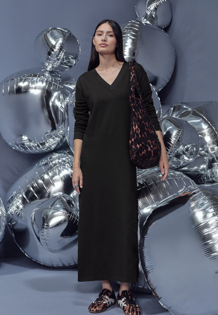 V Neck Dress_solid, Black 10001 Bild 3