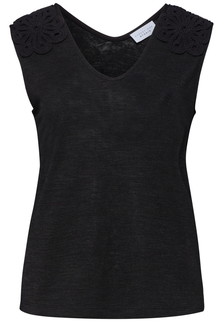 v-neck top w.lace shoulder, Black 10001 Bild 1