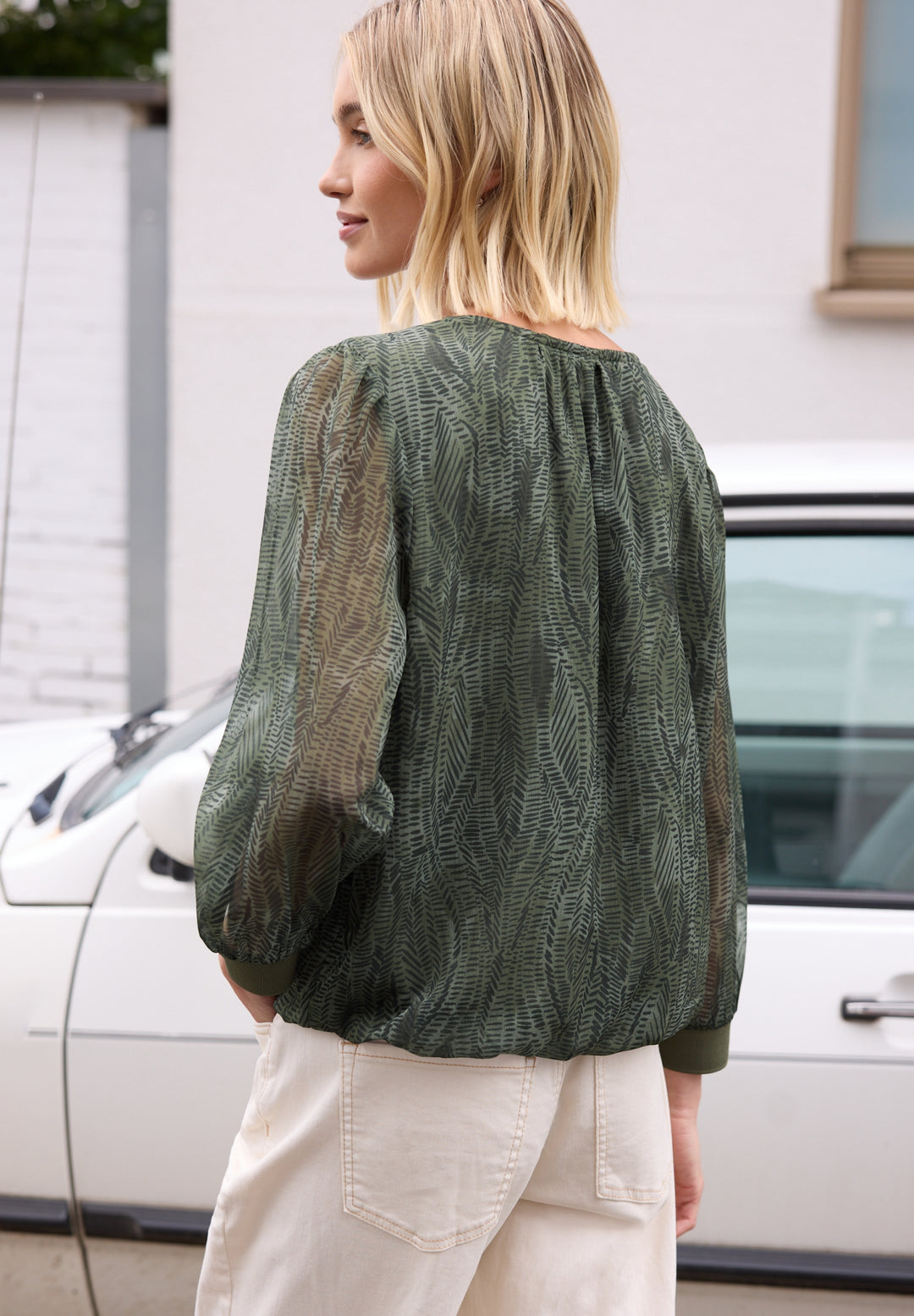 Vneck Chiffon tunic blouse w g, oil green 36303 Bild 4