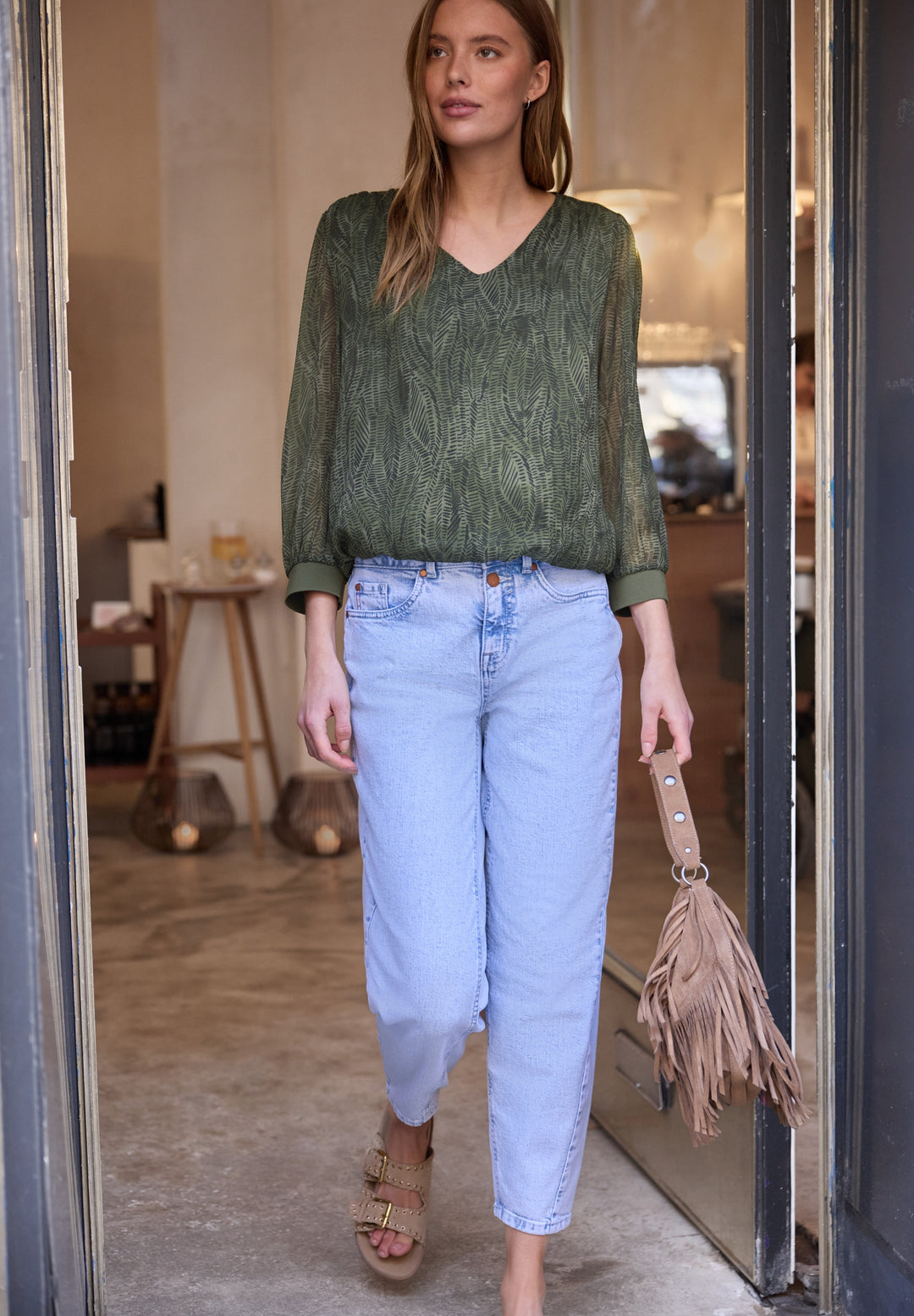 Vneck Chiffon tunic blouse w g, oil green 36303 Bild 5