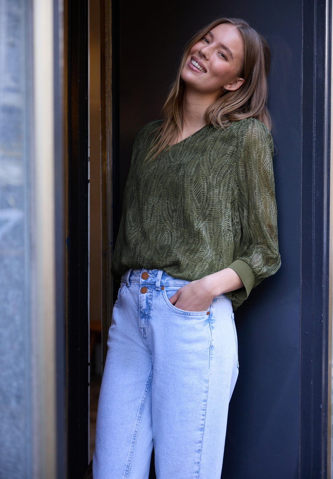 Vneck Chiffon tunic blouse w g, oil green 36303 Bild 6