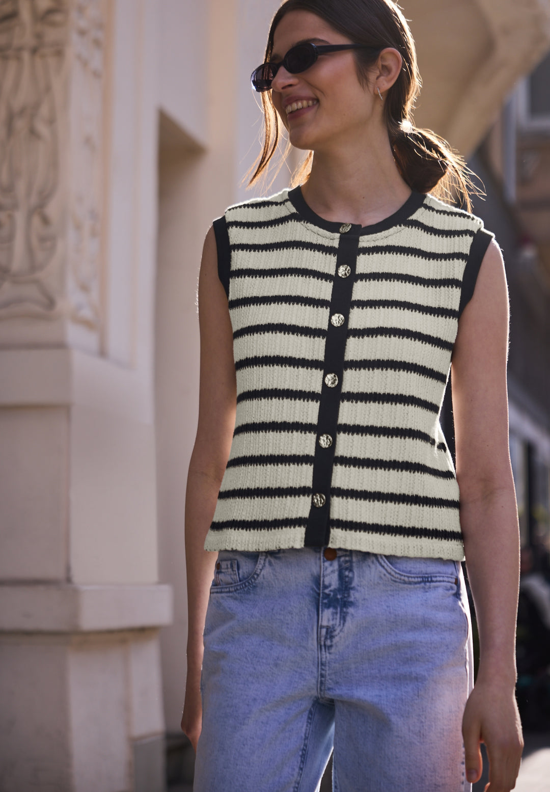 yds knit look top w.deco butto, off white 20108 Bild 7