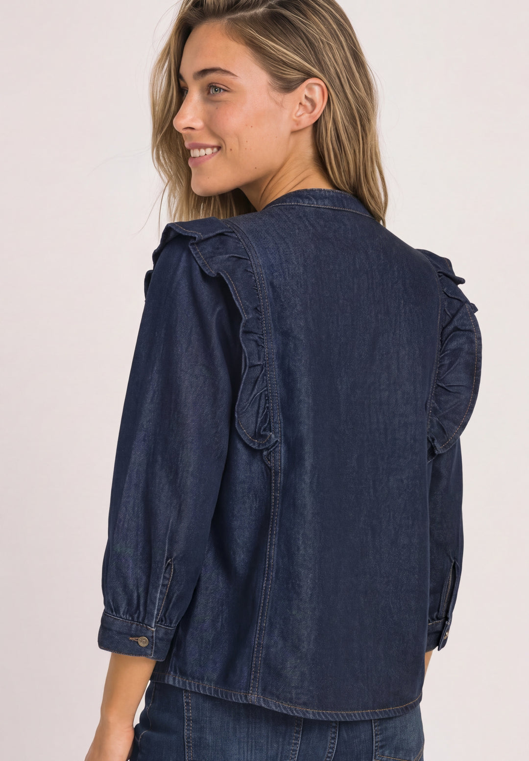 Style Denim,Blouse,rinse wash, Dark Blue Soft Washed 18265 Bild 4