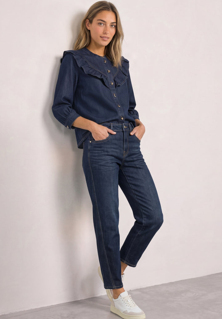 Style Denim,Blouse,rinse wash, Dark Blue Soft Washed 18265 Bild 5