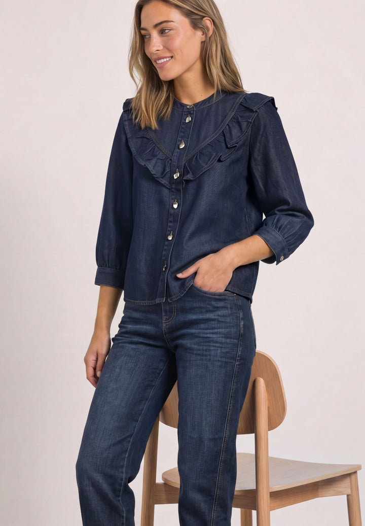 Style Denim,Blouse,rinse wash, Dark Blue Soft Washed 18265 Bild 6