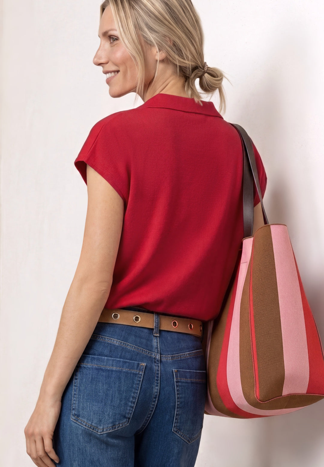 summer knit look polo shirt, salsa red 17504 Bild 4