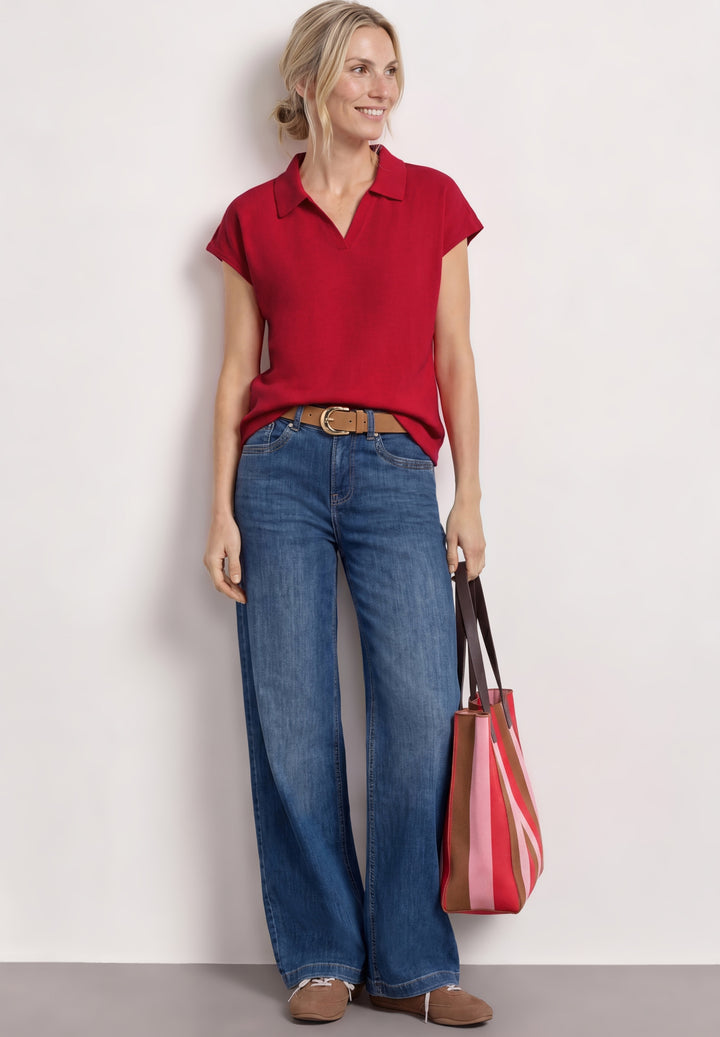 summer knit look polo shirt, salsa red 17504 Bild 5