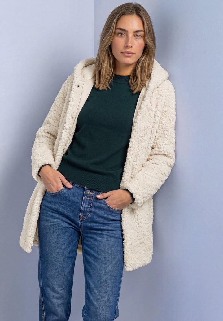 Teddy Coat w. Hoody and Padded, smooth stone sand 14955 Bild 3