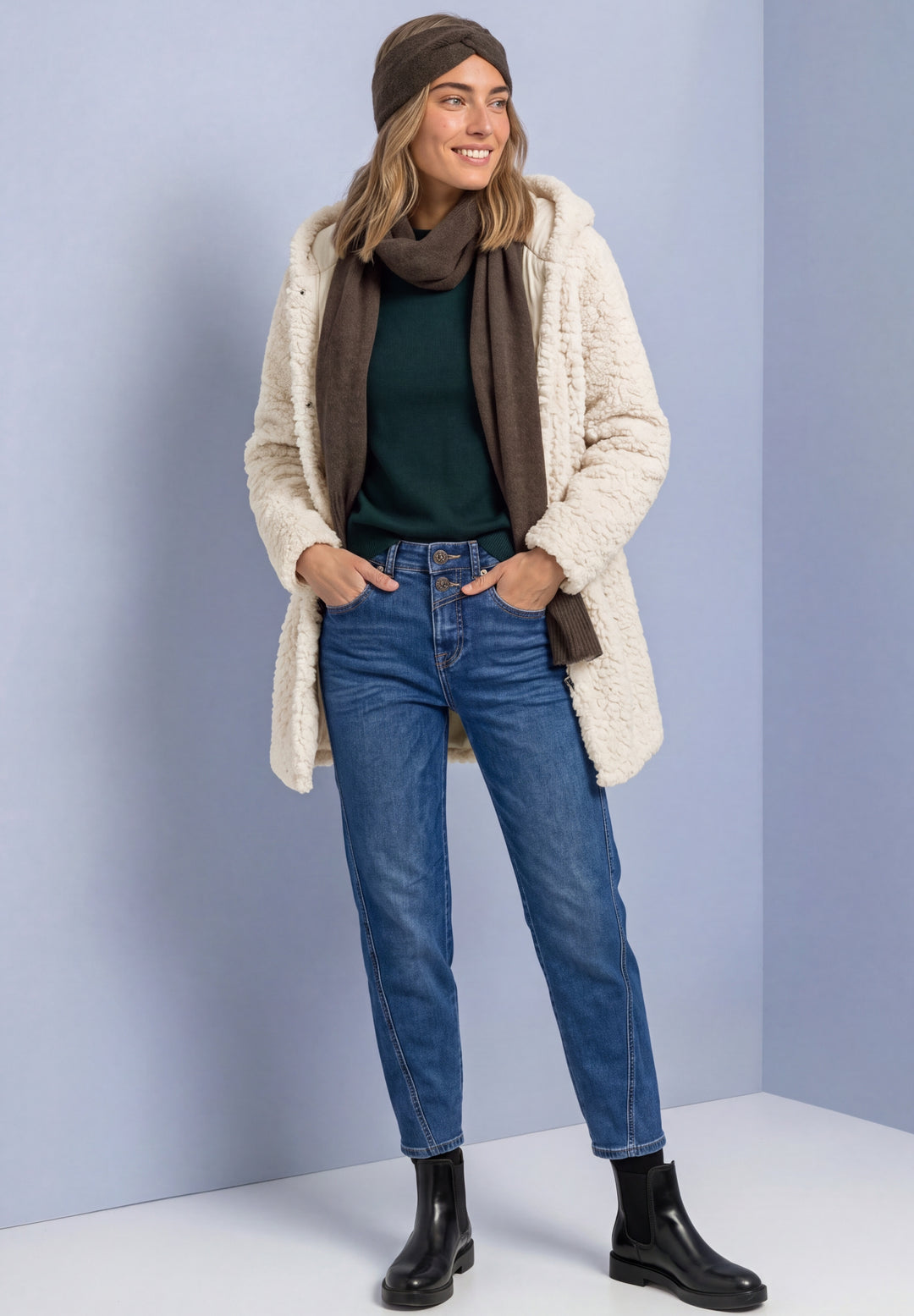 Teddy Coat w. Hoody and Padded, smooth stone sand 14955 Bild 5