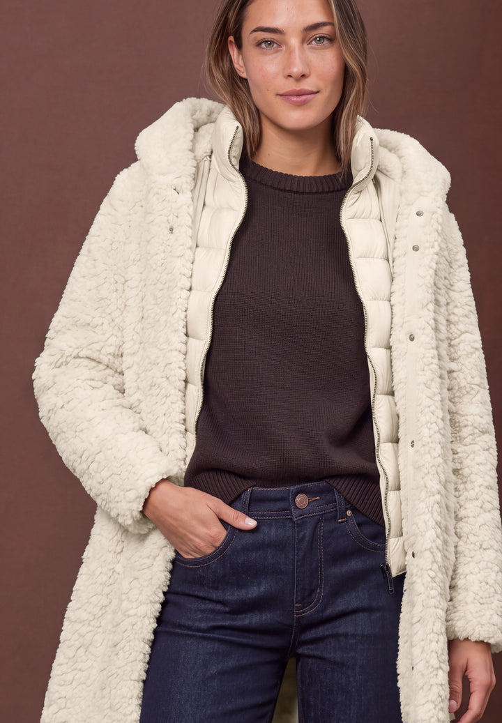 Teddy Coat w. Hoody and Padded, smooth stone sand 14955 Bild 7