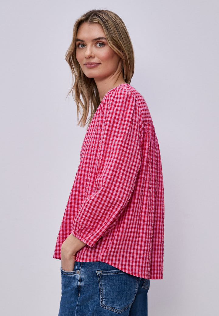 Vichy buttoned roundneck blous, salsa red 27504 Bild 4