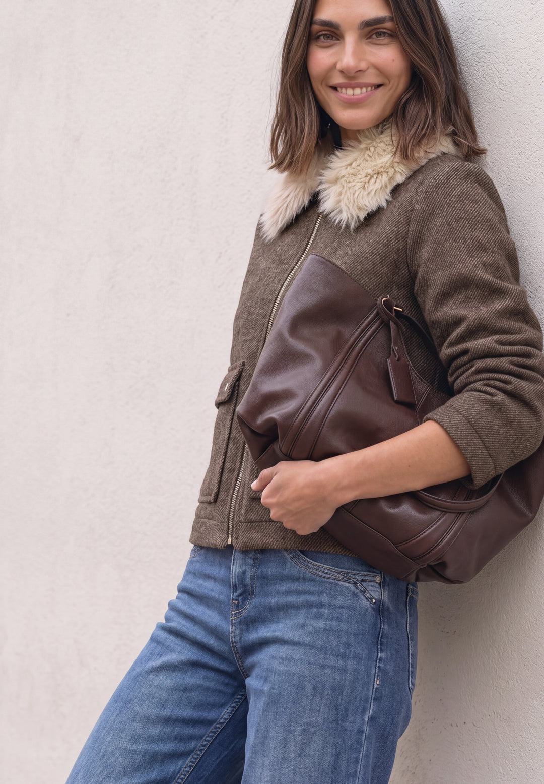 Wool Overshirt w. removable Fa, auburn brown 17111 Bild 3