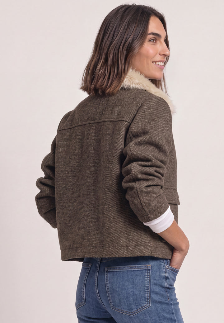 Wool Overshirt w. removable Fa, auburn brown 17111 Bild 4
