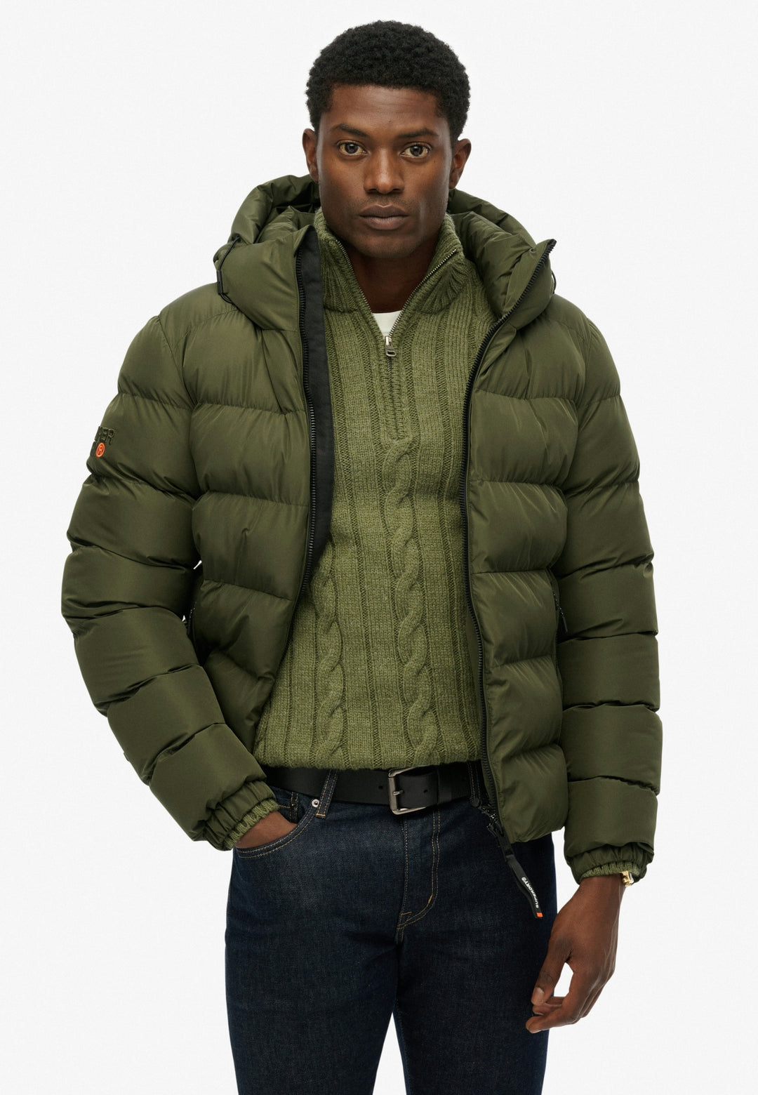 HOODED SPORTS PUFFER JACKET, Army Khaki/Army Khaki H1Q Bild 1