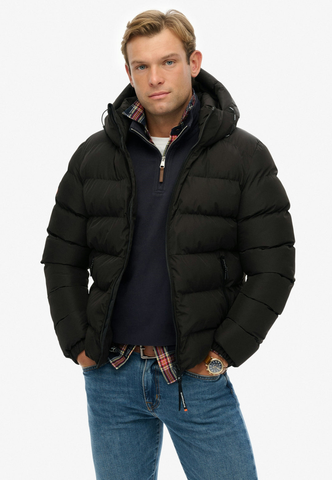 HOODED SPORTS PUFFER JACKET, Black/Black 16A Bild 1