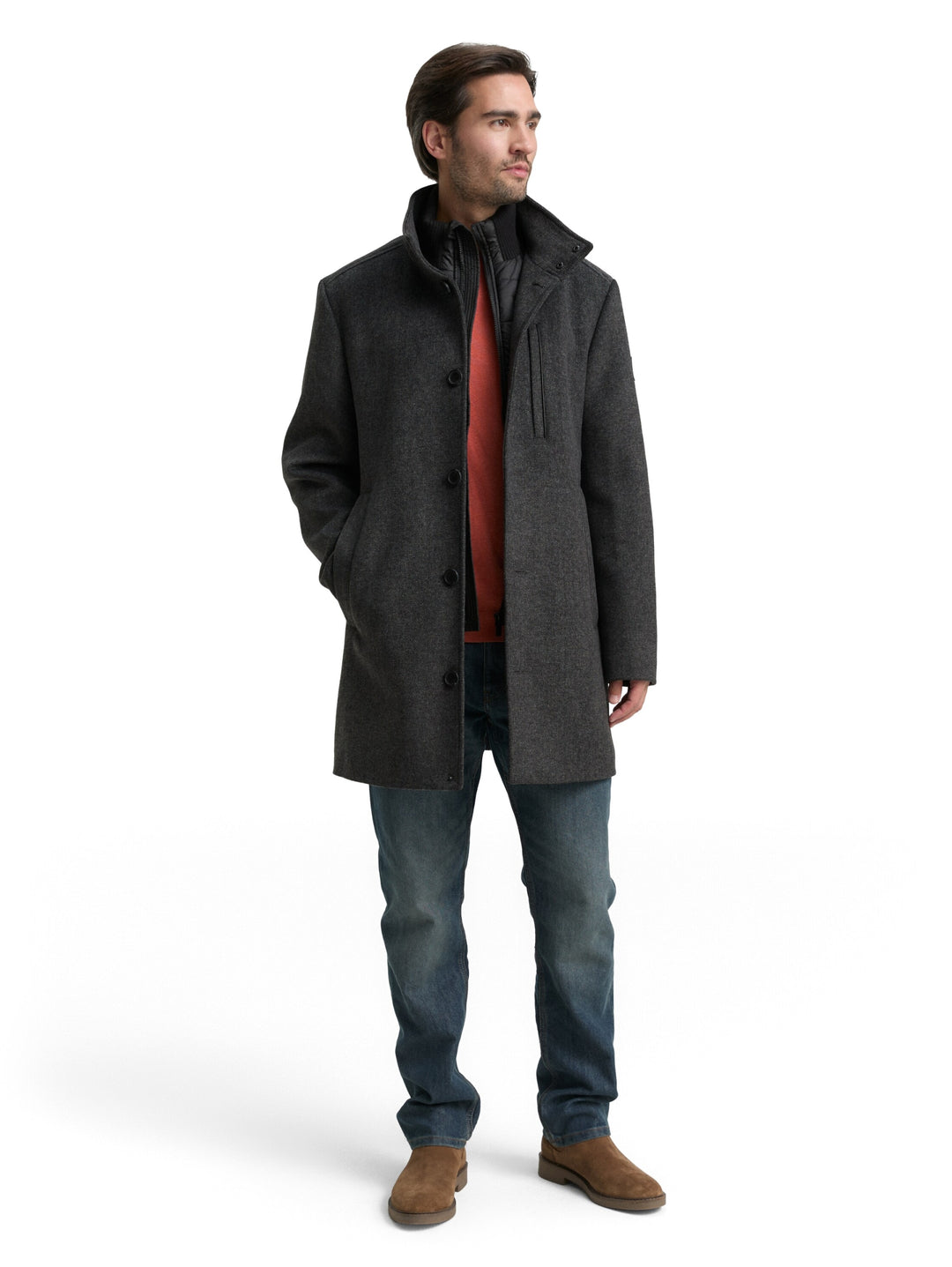 2 in 1 wool coat, dark grey black herringbone 30500 Bild 3