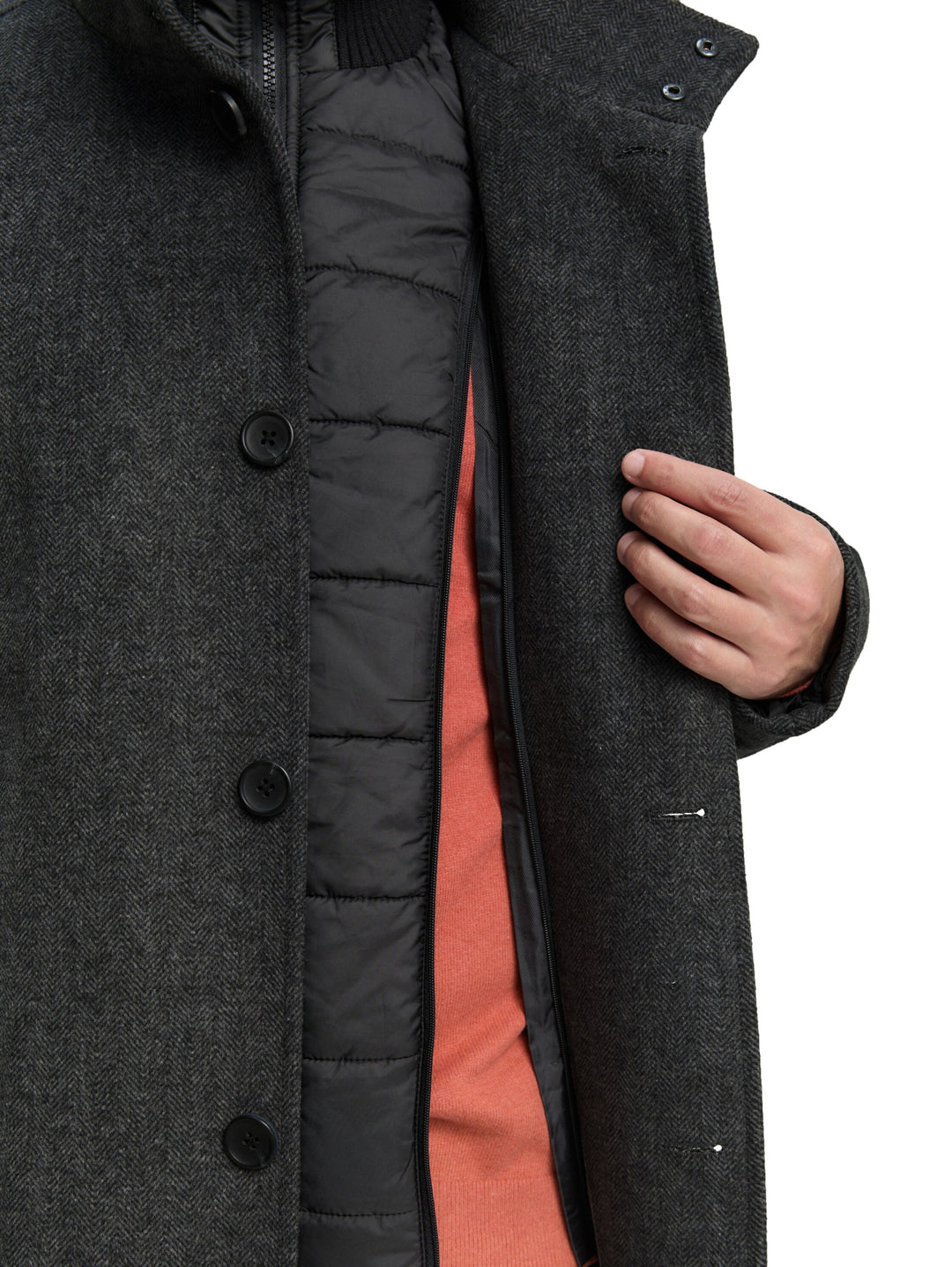 2 in 1 wool coat, dark grey black herringbone 30500 Bild 5