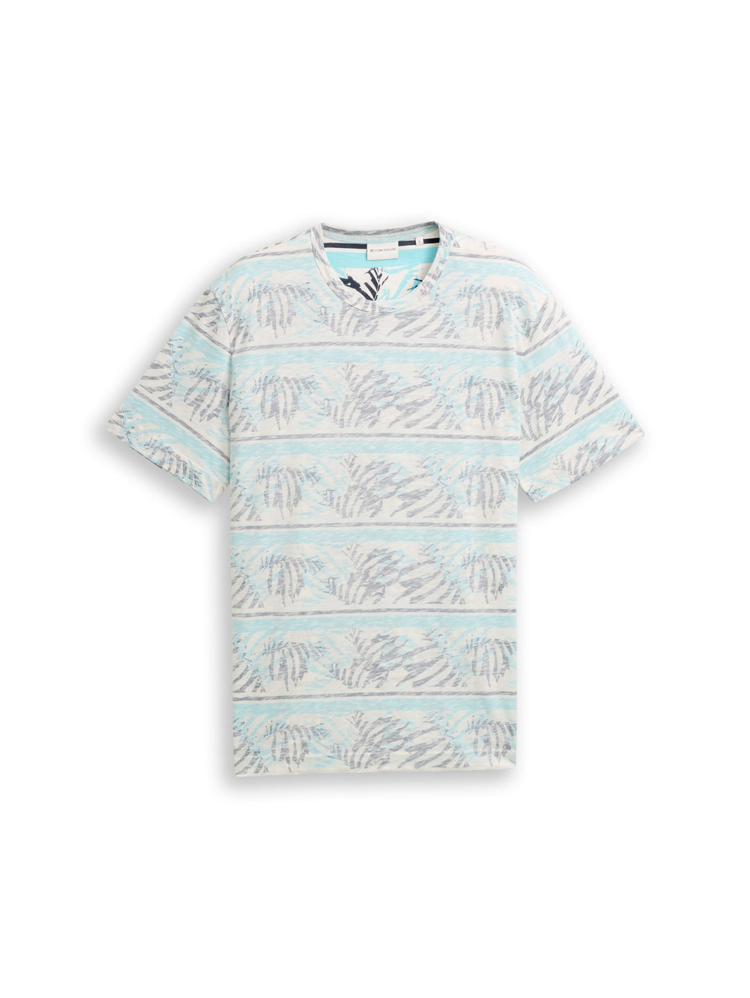 allover inside printed t-shirt, blue teal leaf stripe 39824 Bild 1