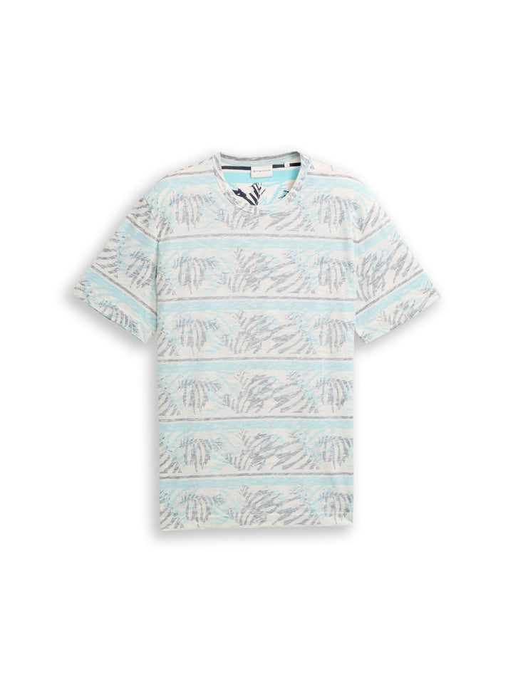 allover inside printed t-shirt, blue teal leaf stripe 39824 Bild 1
