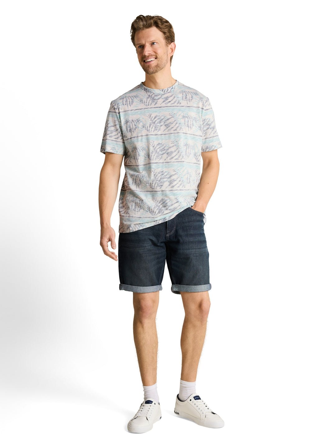 allover inside printed t-shirt, blue teal leaf stripe 39824 Bild 3