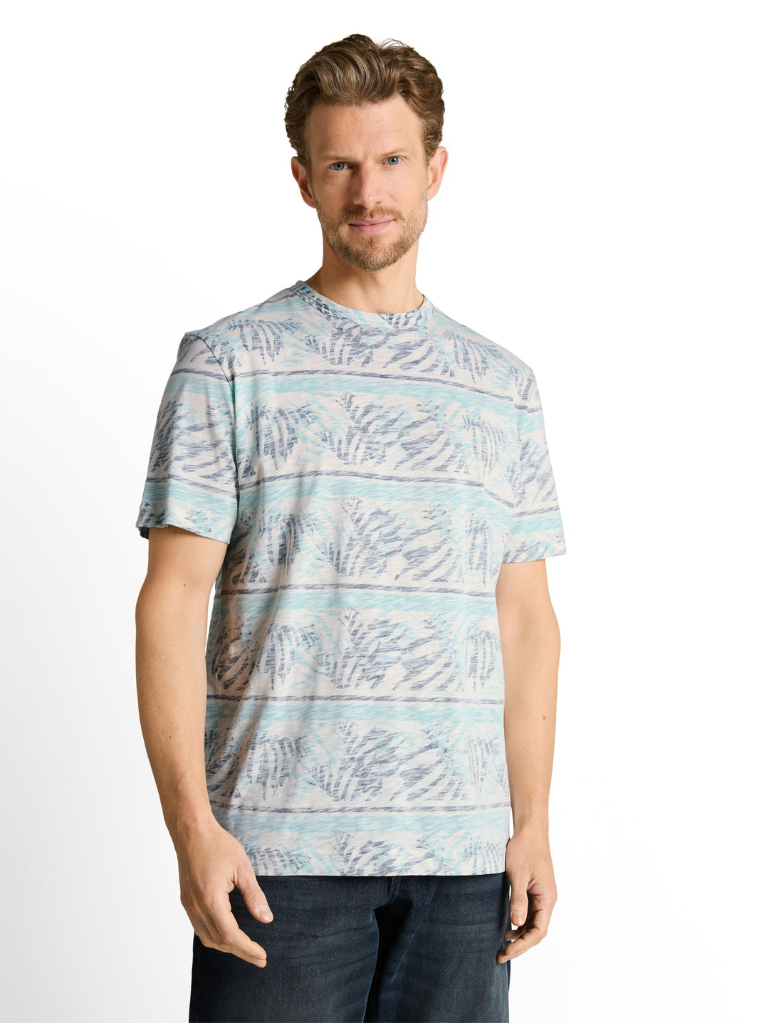 allover inside printed t-shirt, blue teal leaf stripe 39824 Bild 5
