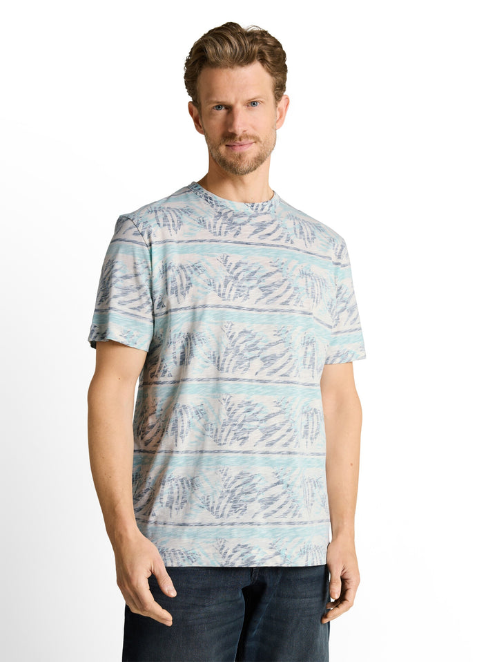 allover inside printed t-shirt, blue teal leaf stripe 39824 Bild 5