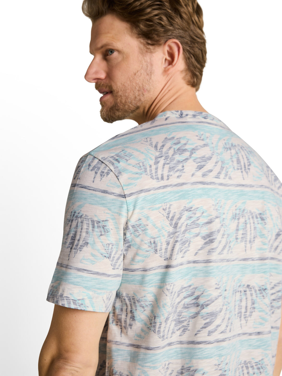 allover inside printed t-shirt, blue teal leaf stripe 39824 Bild 6