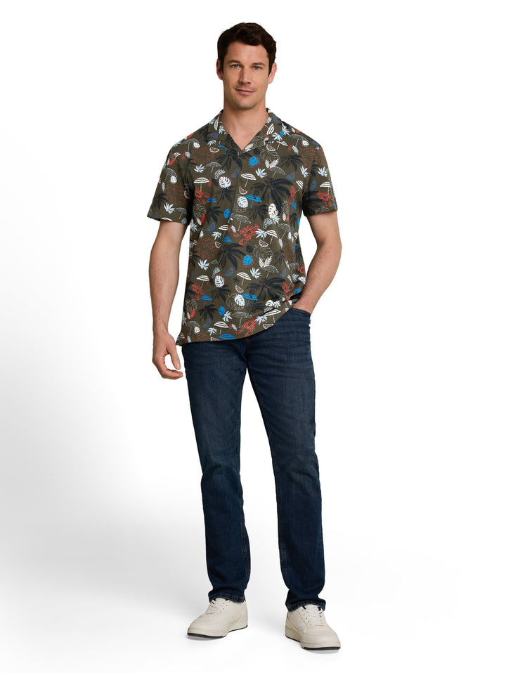 allover printed polo, leaf green beach design 40190 Bild 3