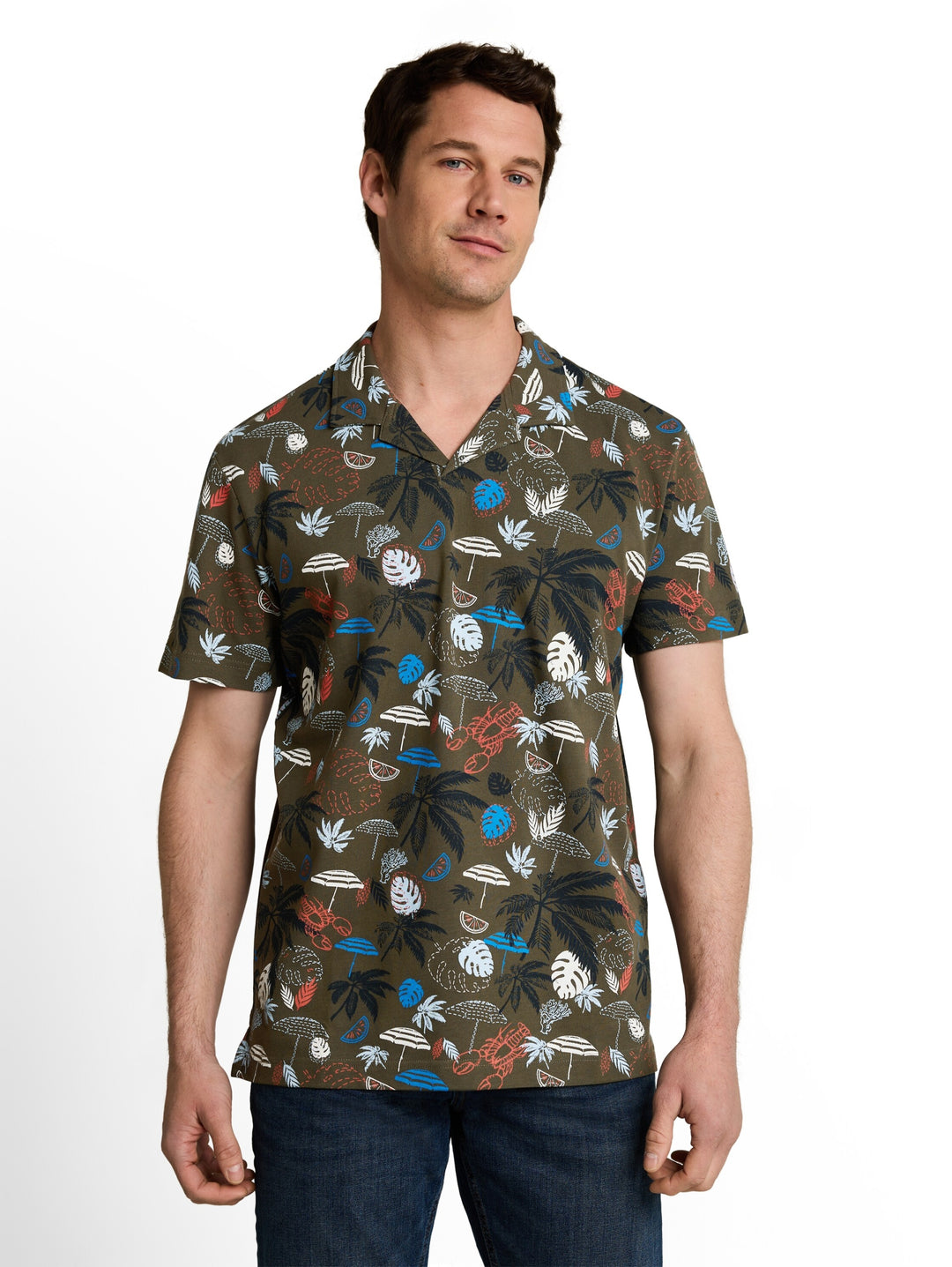 allover printed polo, leaf green beach design 40190 Bild 6