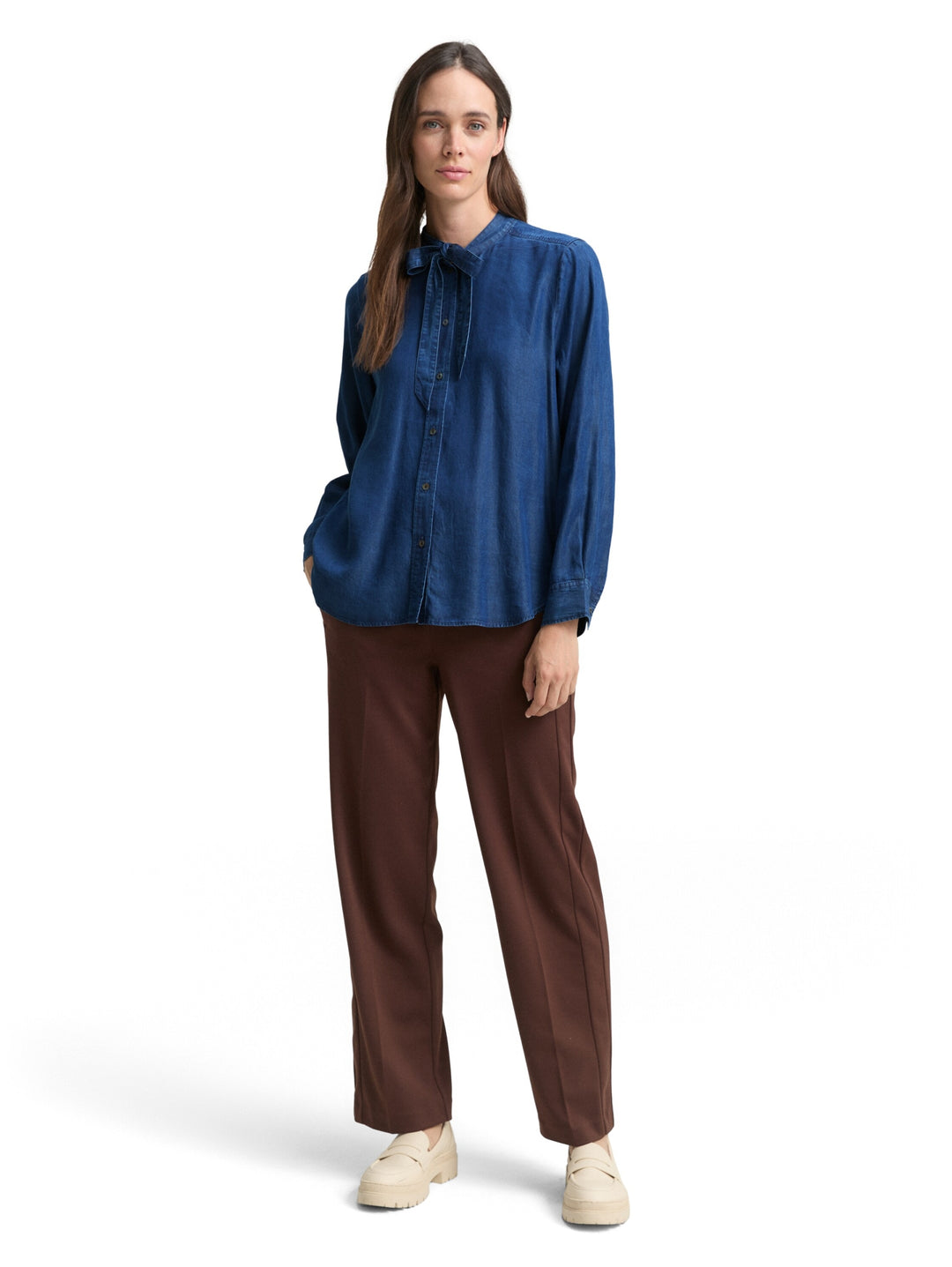 blouse denim look with bow tie, blue denim dark wash 10134 Bild 3