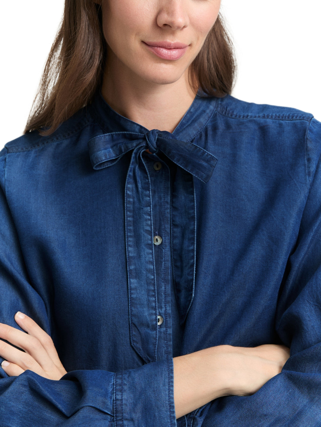 blouse denim look with bow tie, blue denim dark wash 10134 Bild 5
