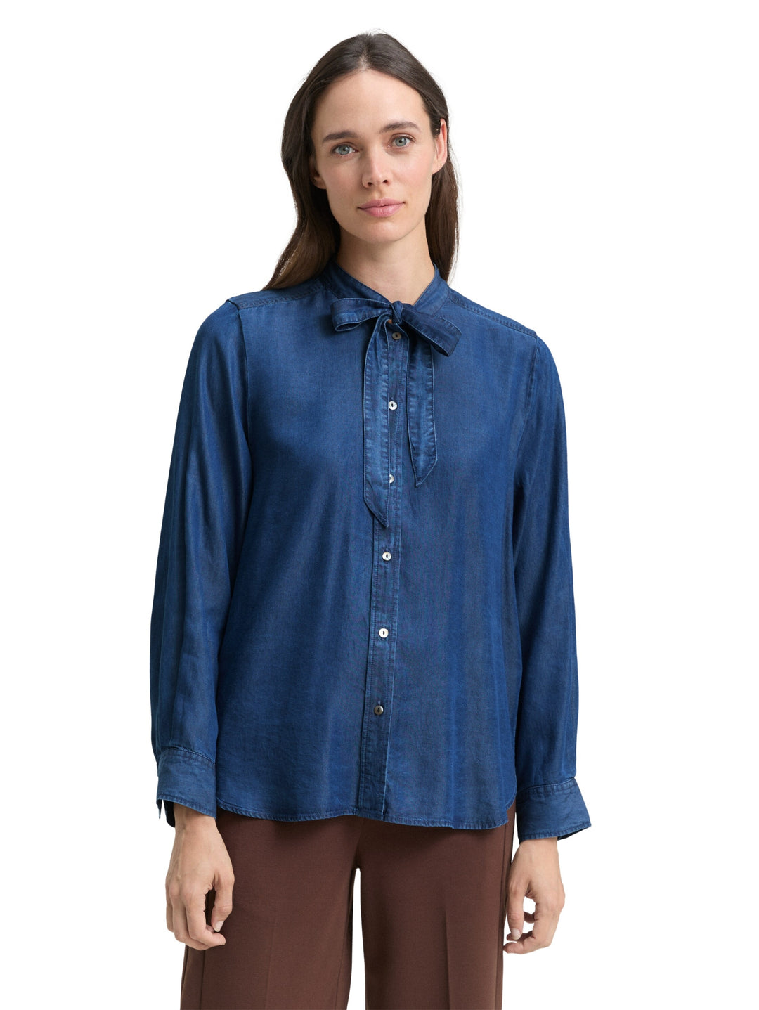 blouse denim look with bow tie, blue denim dark wash 10134 Bild 6
