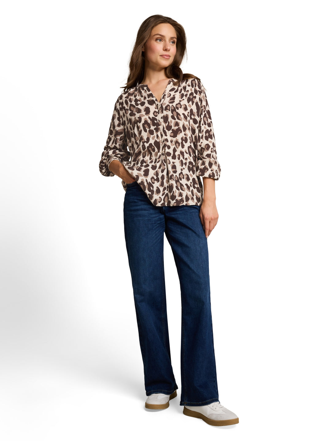 blouse easy longsleeves shape, brown beige leo print 40747 Bild 3