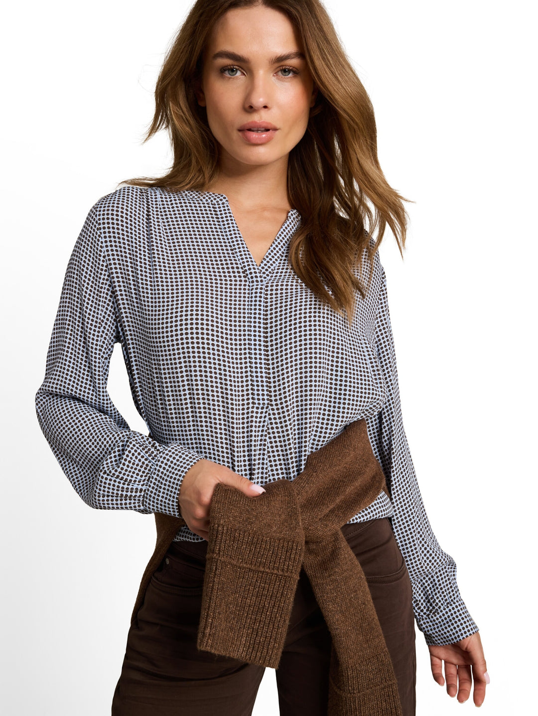 blouse easy longsleeves shape, small blue brown dot print 40770 Bild 8