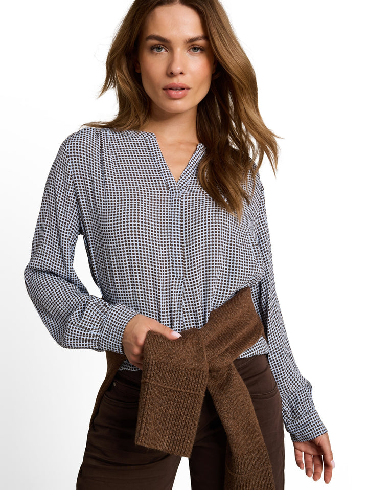 blouse easy longsleeves shape, small blue brown dot print 40770 Bild 8