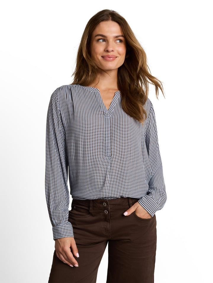 blouse easy longsleeves shape, small blue brown dot print 40770 Bild 9