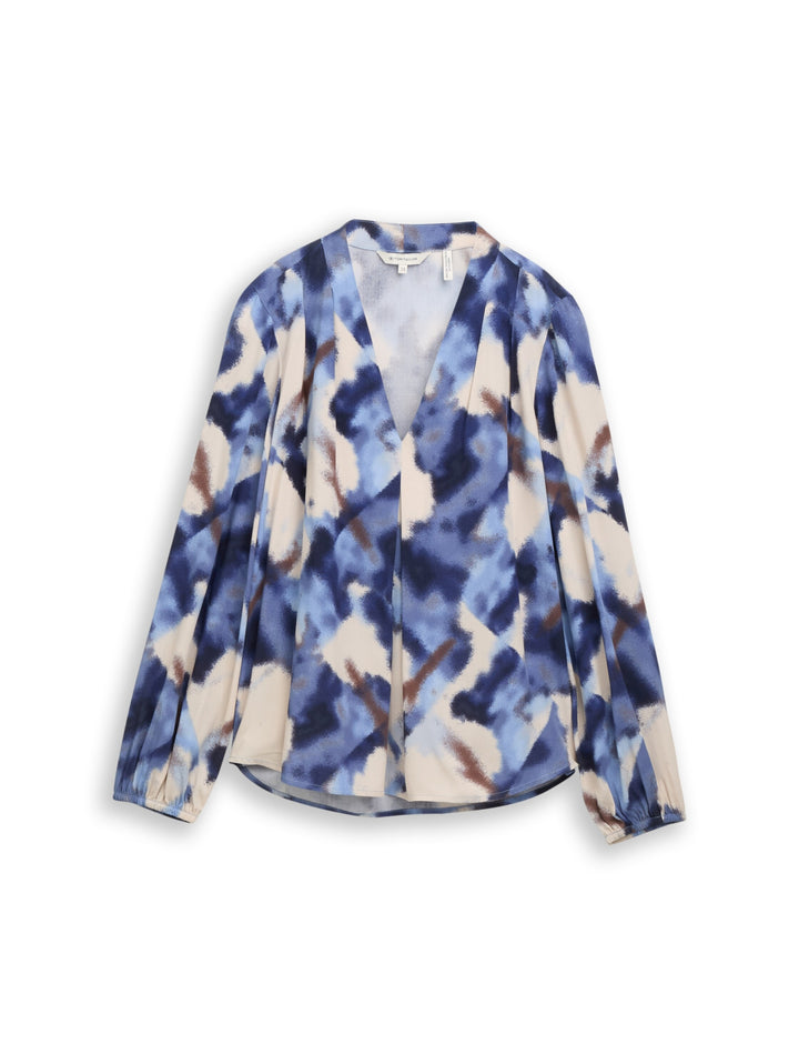 blouse printed V-neck, blue blurry argyle 39031 Bild 1