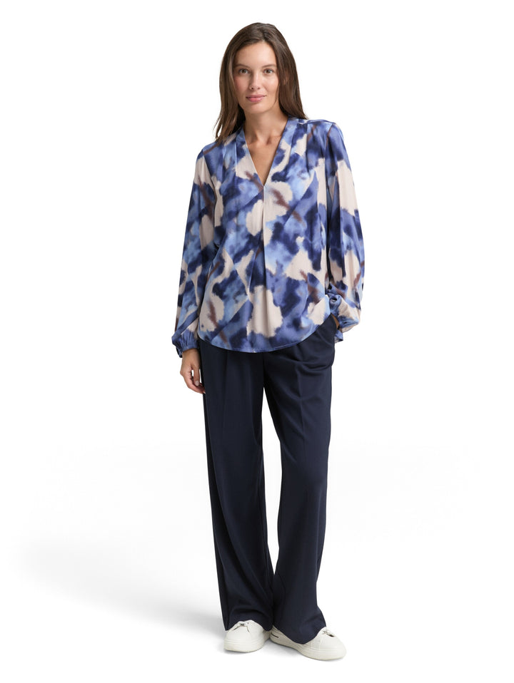 blouse printed V-neck, blue blurry argyle 39031 Bild 3