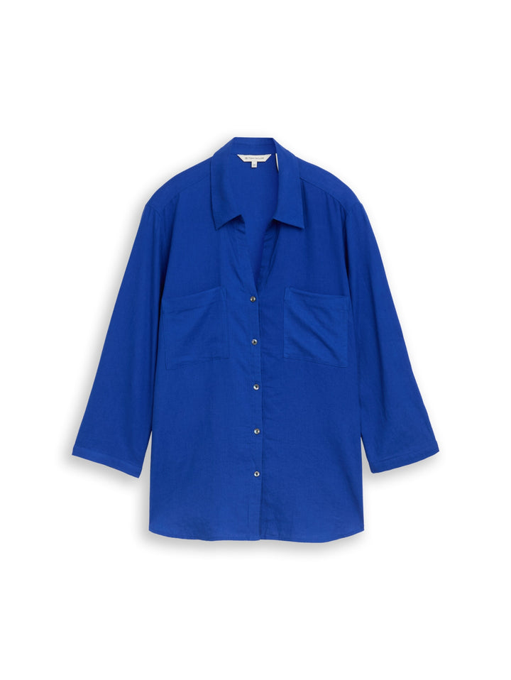 blouse shirt with linen, shiny royal blue 14531 Bild 1