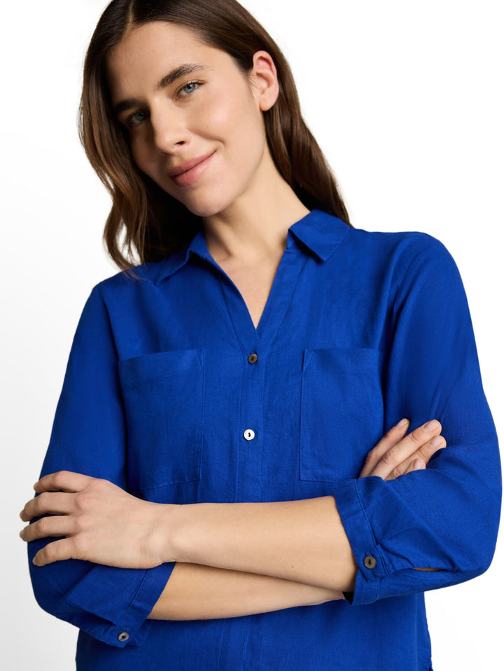 blouse shirt with linen, shiny royal blue 14531 Bild 6