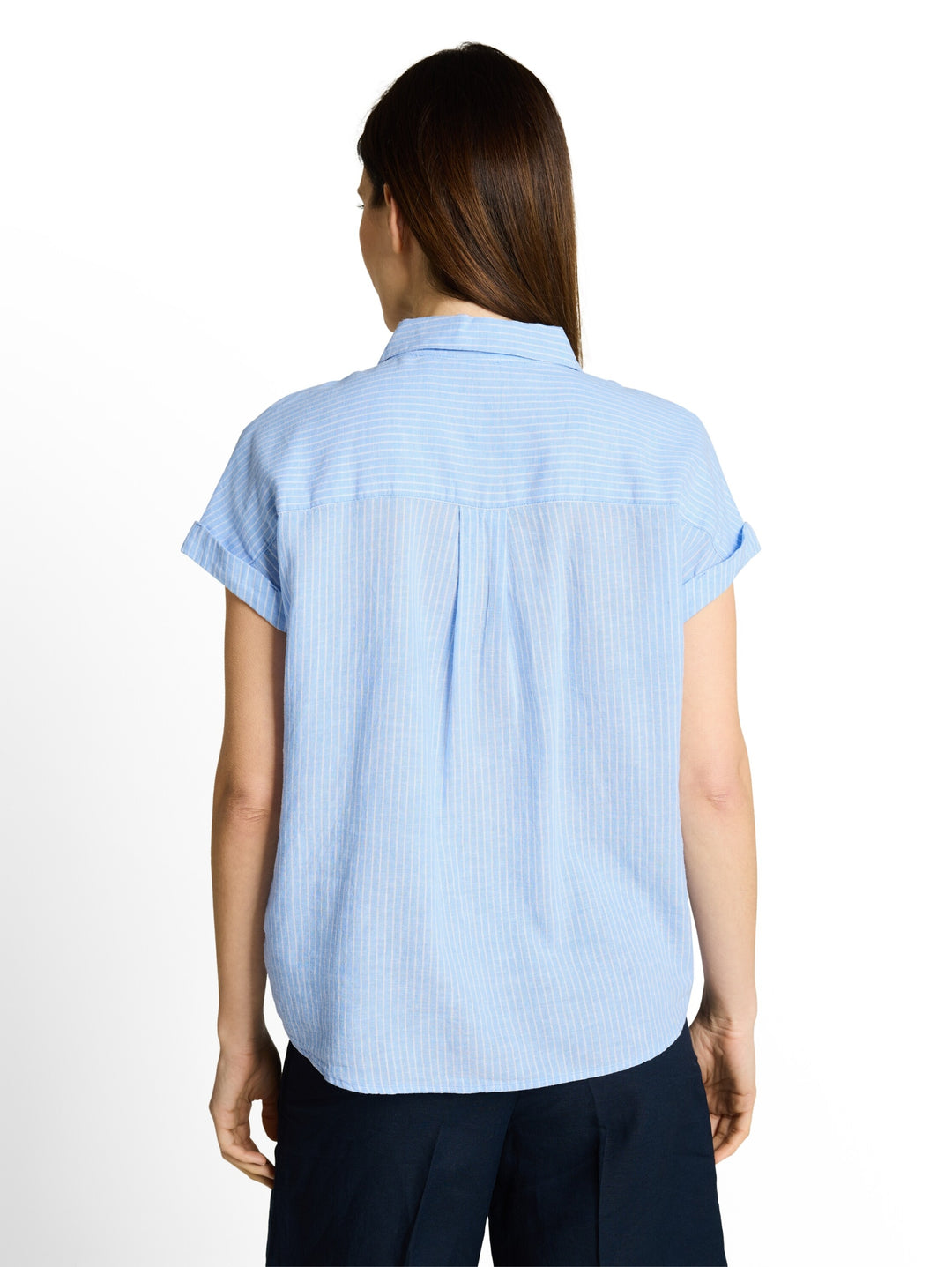 blouse shortsleeves with linen, fjord blue irregular stripe 39908 Bild 4