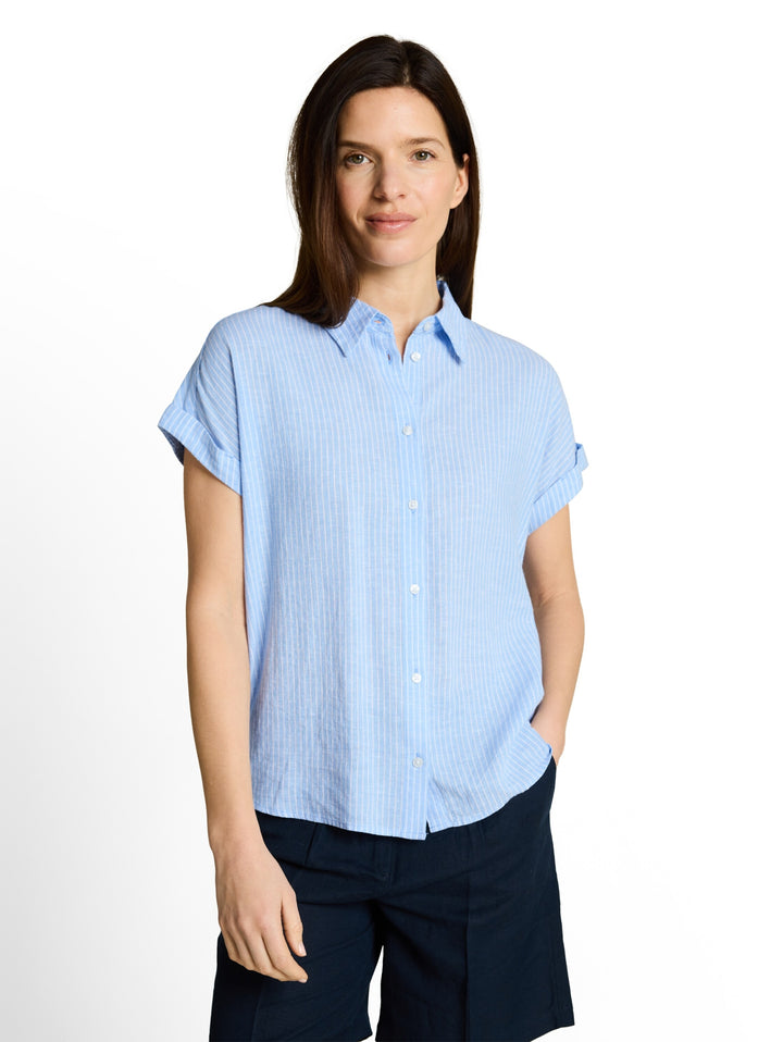 blouse shortsleeves with linen, fjord blue irregular stripe 39908 Bild 5