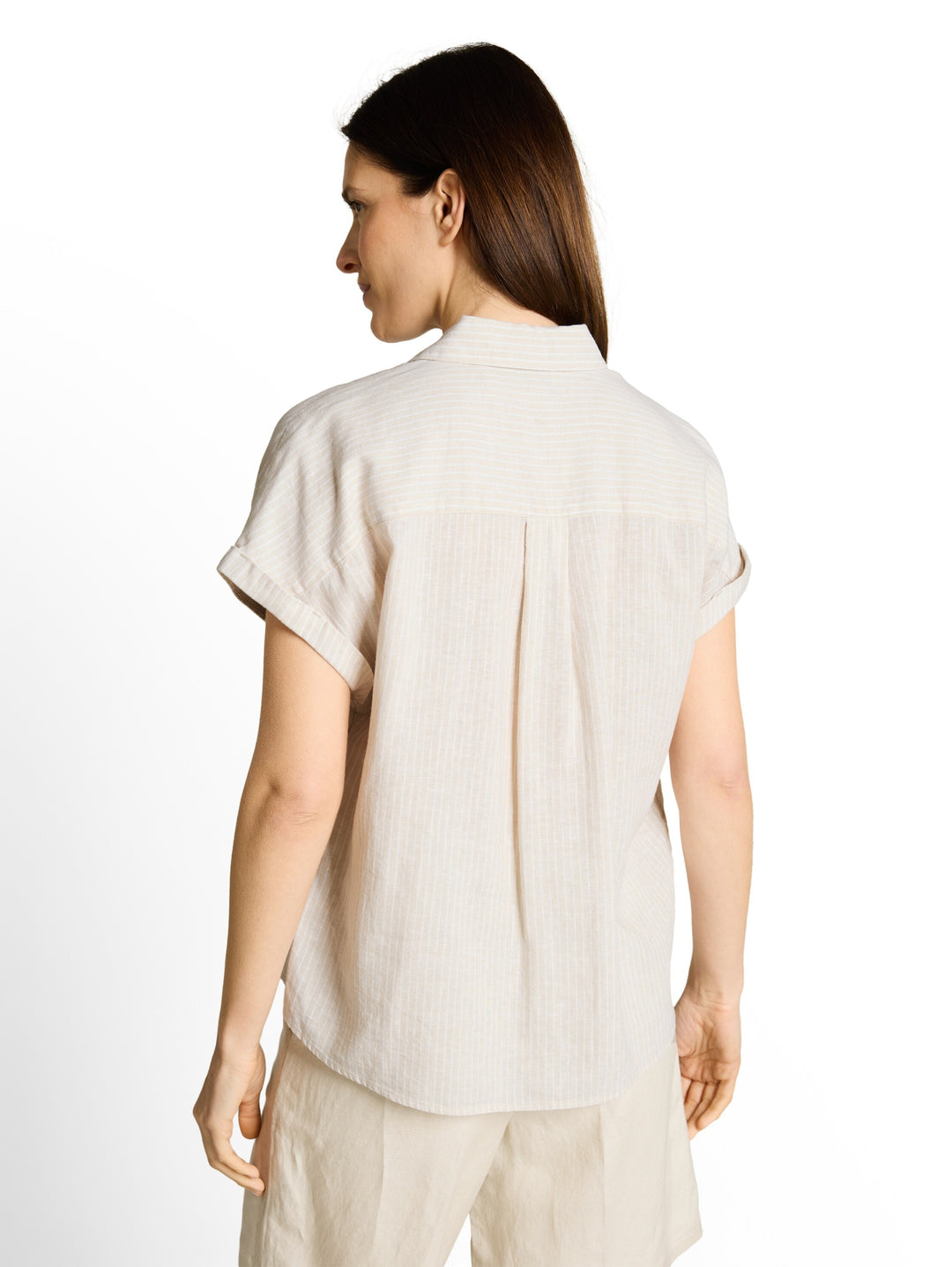 blouse shortsleeves with linen, taupe white irregular stripe 40073 Bild 4