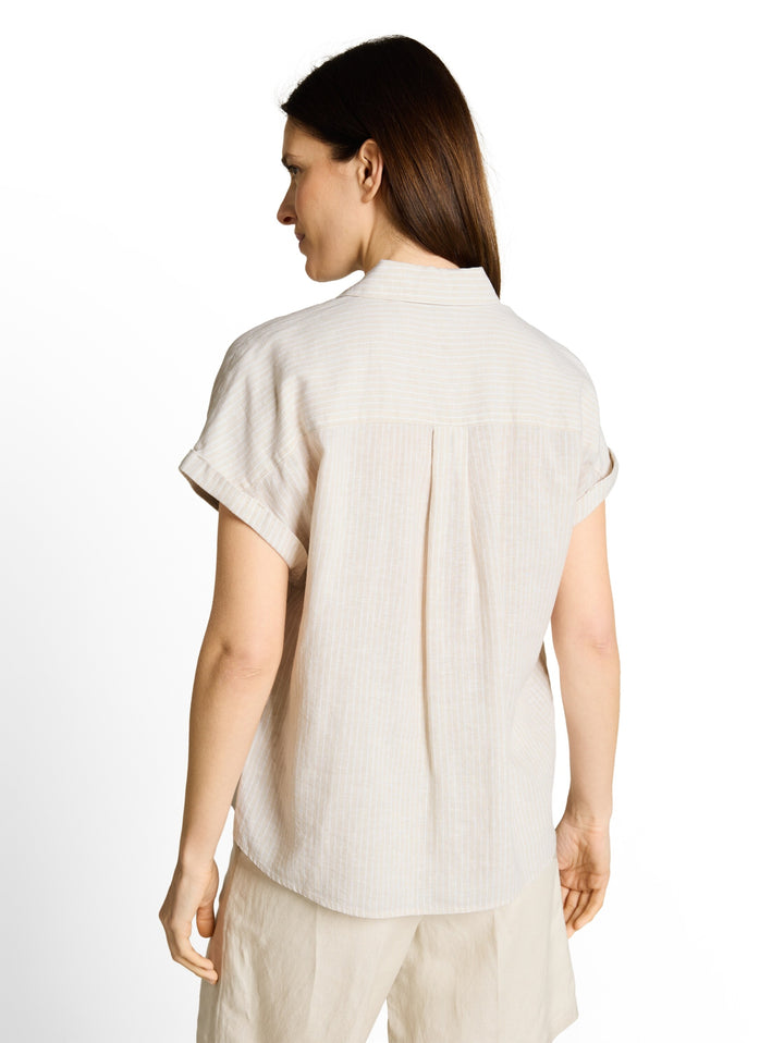 blouse shortsleeves with linen, taupe white irregular stripe 40073 Bild 4