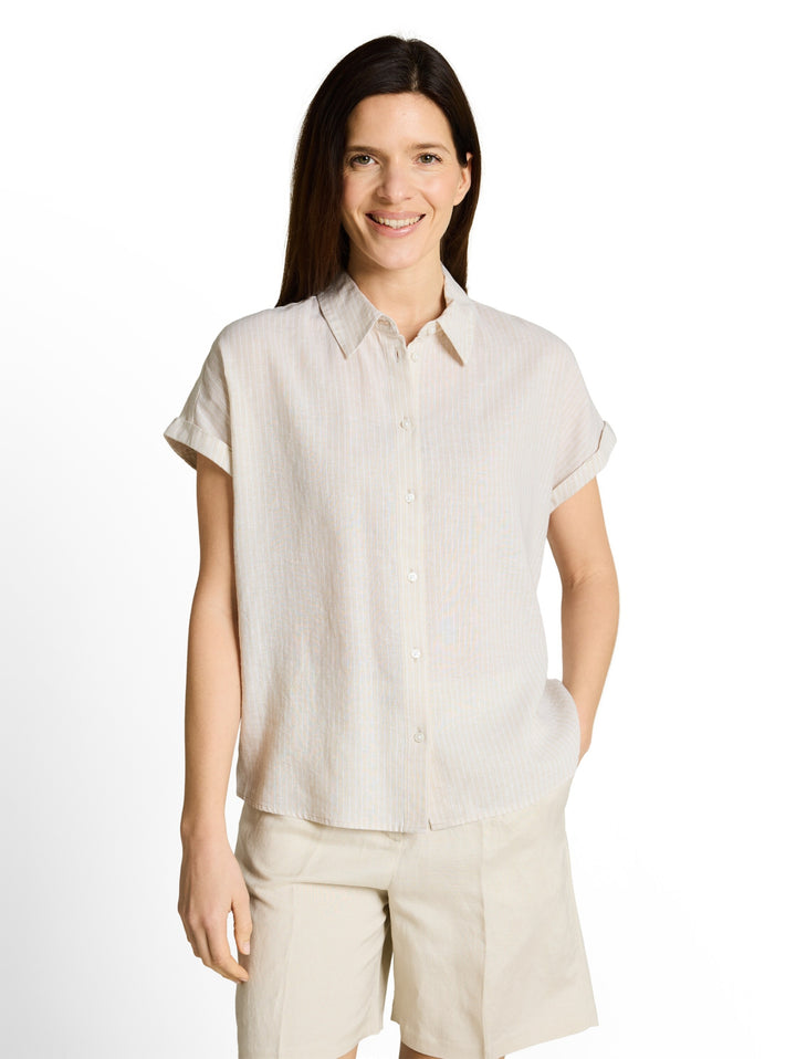 blouse shortsleeves with linen, taupe white irregular stripe 40073 Bild 5