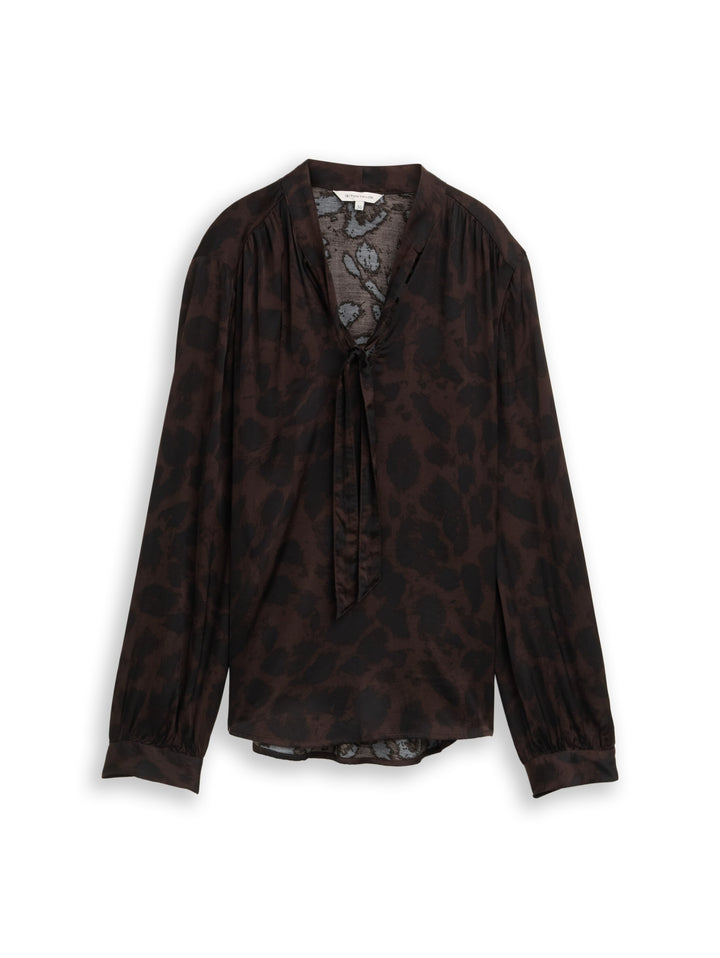 blouse with bow-tie collar, brown black big leo print 39039 Bild 3
